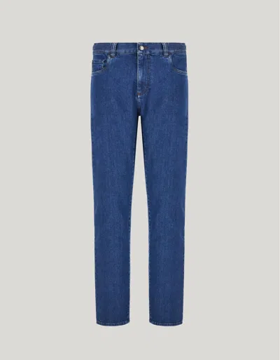 Canali Medium Blue Regular Fit Five-pocket Denim Pants