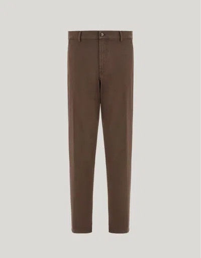 Canali Dark Brown Tapered Fit Comfort Cotton Twill Chinos In Brown