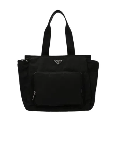 Prada Versatile Tote Nylon Multiple Pockets In Black
