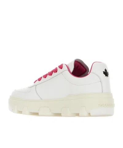 Dsquared2 Icon Leather Basket Low-top Sneakers With Logoed Sole And Co In White