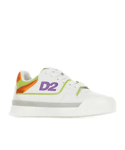 Dsquared2 Multicolor Leather And Polyester New Jersey Sneakers In White