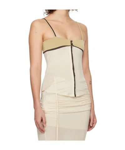 Open Yy Off-white Contrast Trim Tank Top In White