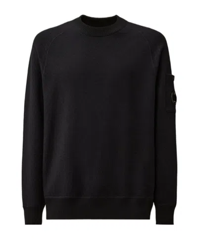C.p. Company Lens Pocket Crew Neck Knitwear In Black