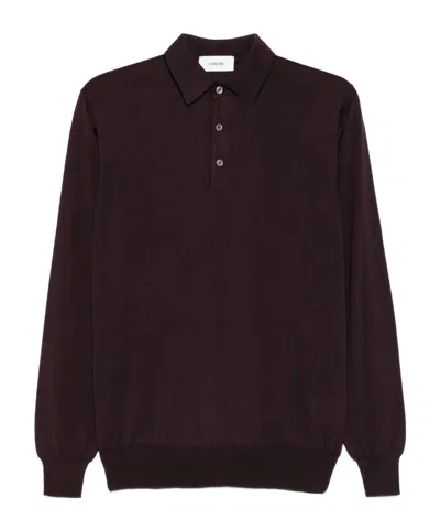Lardini Half-button Long Sleeved Polo Shirt In Brown