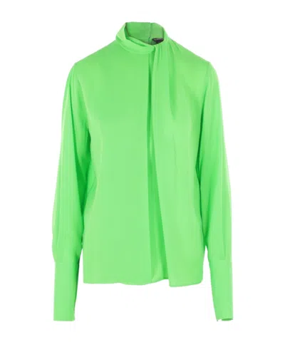 Tom Ford Keyhole Cutout Washed Silk Georgette Top In Green