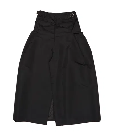 Sacai Buckle-detail Wide-leg Trousers In Black