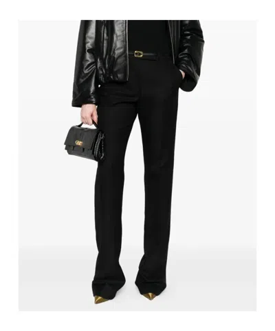 Tom Ford Sharp Herringbone Tailored Straight Leg Trousers In Black