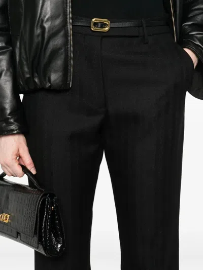 Tom Ford Sharp Herringbone Tailored Straight Leg Trousers In Black