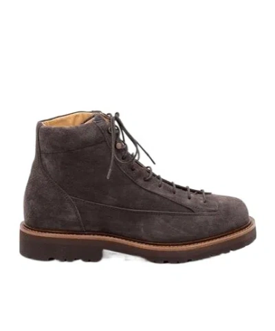 Brunello Cucinelli Stringed Boots In Suede Leather In Black