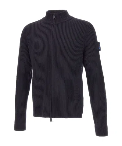 Premiata Ribbed-knit Zip-up Cardigan In Blue