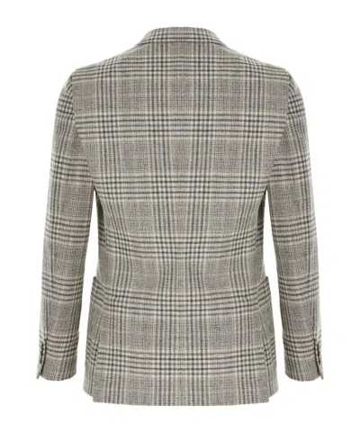 Lardini Plaid Patterned Grey Jacket With Notch Lapels In Gray