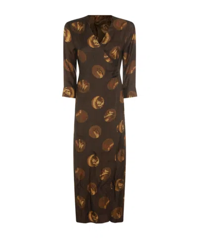 Uma Wang Abstract Pattern Dress Belted Waist In Brown