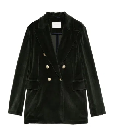 Circolo 1901 Double-breasted Velvet Jacket Featuring Pockets In Green