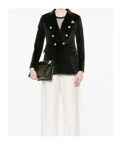 Circolo 1901 Double-breasted Velvet Jacket Featuring Pockets In Green
