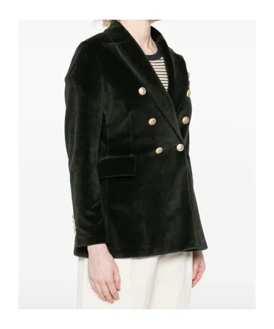 Circolo 1901 Double-breasted Velvet Jacket Featuring Pockets In Green
