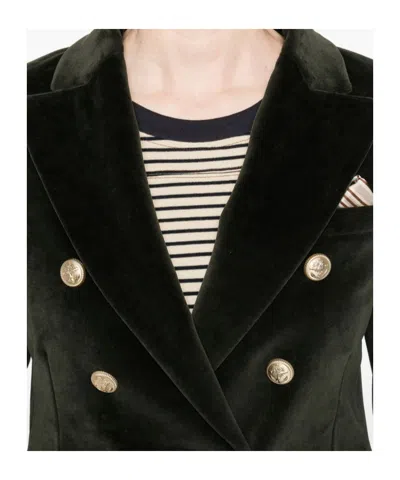 Circolo 1901 Double-breasted Velvet Jacket Featuring Pockets In Green