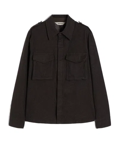 Aspesi Flannel Field Shirt Jacket In Brown