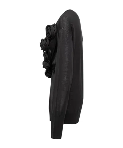Alberta Ferretti Alberta Ferreti Sweater In Merino Wool With Floral Embroidery In Black