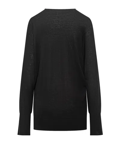 Alberta Ferretti Alberta Ferreti Sweater In Merino Wool With Floral Embroidery In Black