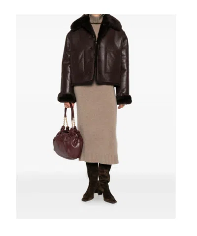 David Koma Fur-trimmed Leather Jacket In Brown