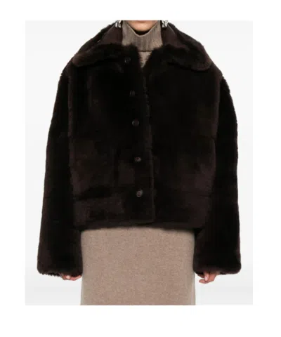 David Koma Fur-trimmed Leather Jacket In Brown