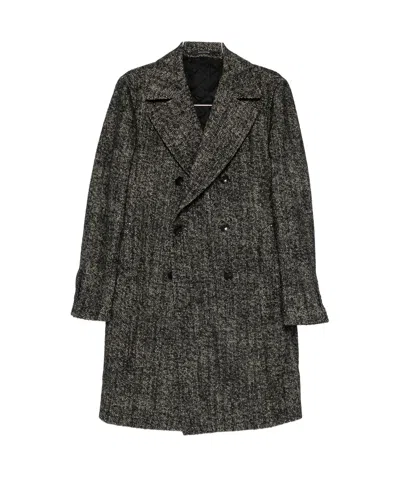 Tagliatore Long Sleeve Coat Notched Lapels Pockets In Black