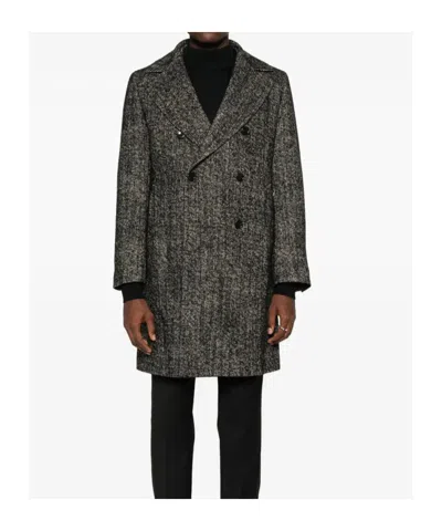 Tagliatore Long Sleeve Coat Notched Lapels Pockets In Black