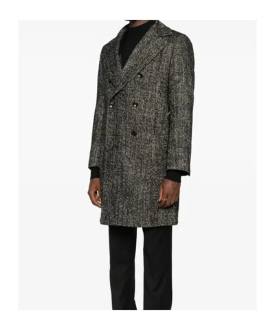 Tagliatore Long Sleeve Coat Notched Lapels Pockets In Black