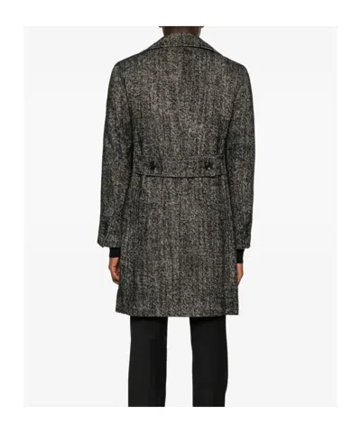 Tagliatore Long Sleeve Coat Notched Lapels Pockets In Black