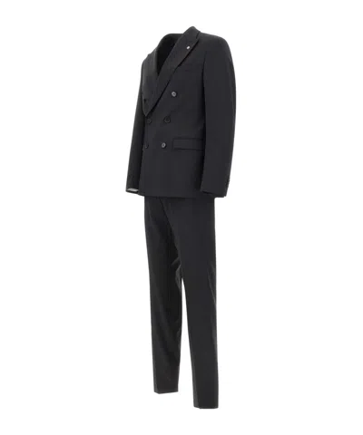 Manuel Ritz Double-breasted Two-piece Suit In Black
