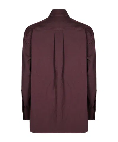 Victoria Beckham Classic White Shirt With Tailored Fit In Burgundy