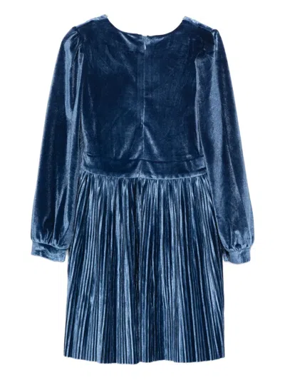Molo Girl's Cyrilli Pleated Velour Dress In Blue