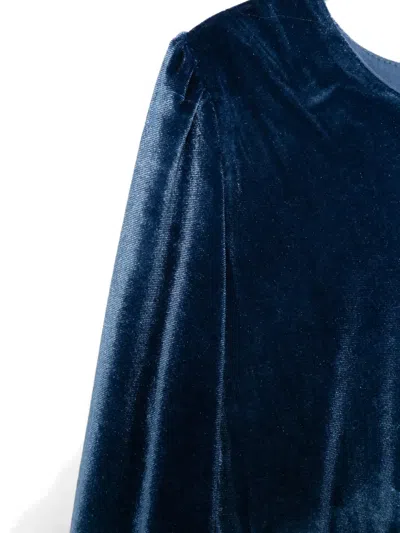 Molo Girl's Cyrilli Pleated Velour Dress In Blue