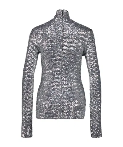 Rabanne Sequin Turtle-neck Top In Silver
