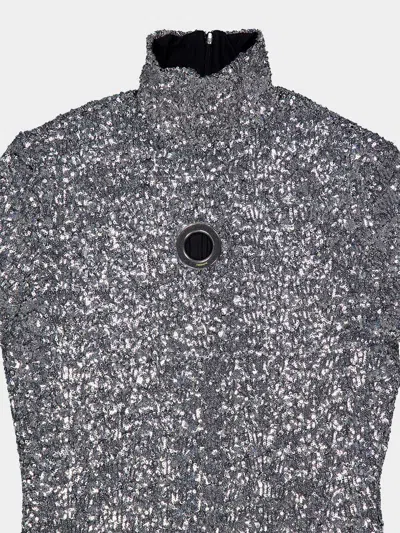 Rabanne Sequin Turtle-neck Top In Silver