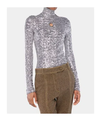 Rabanne Sequin Turtle-neck Top In Silver