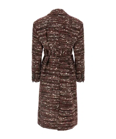 Rabanne Textured Wool Coat Belted Waist In Brown