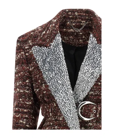 Rabanne Textured Wool Coat Belted Waist In Brown