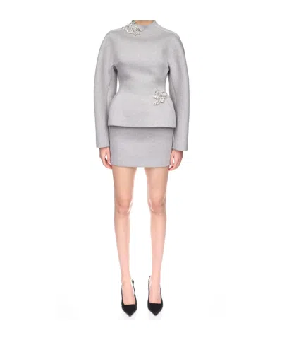 David Koma Crystal Brooch Detail Peplum Top In Gray