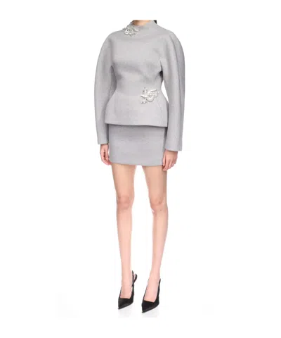 David Koma Crystal Brooch Detail Peplum Top In Gray
