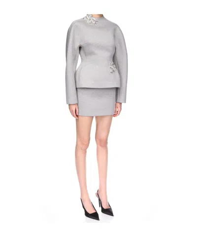 David Koma Crystal Brooch Detail Peplum Top In Gray