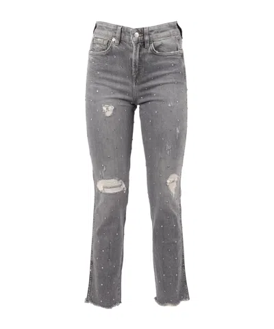 7 For All Mankind Erin Distressed Embellished Jeans In Gray
