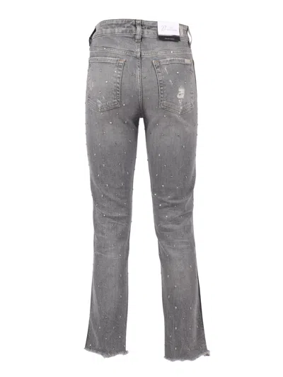 7 For All Mankind Erin Distressed Embellished Jeans In Gray