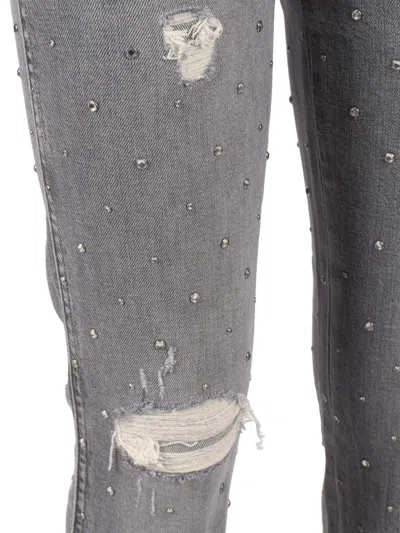7 For All Mankind Erin Distressed Embellished Jeans In Gray