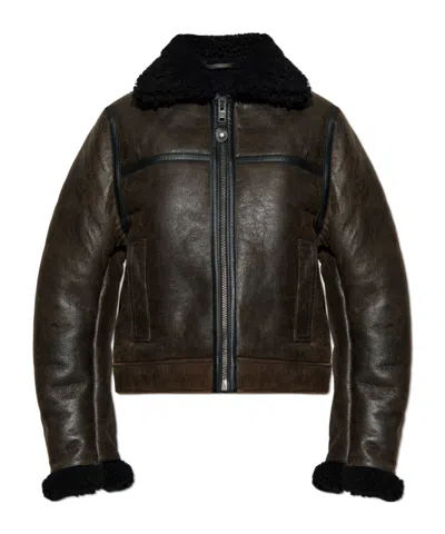 Samsoe & Samsoe Zippered Long-sleeved Leather Jacket In Black