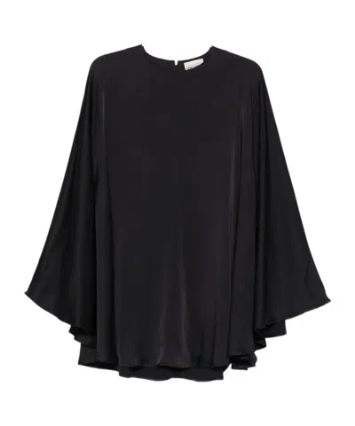 Semicouture Flowy Mini Dress With Cape And Flared Sleeves In Black