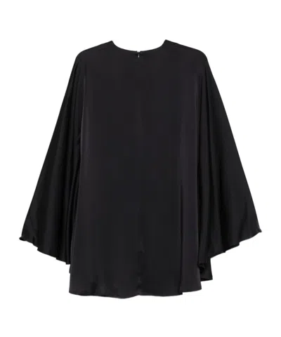 Semicouture Flowy Mini Dress With Cape And Flared Sleeves In Black