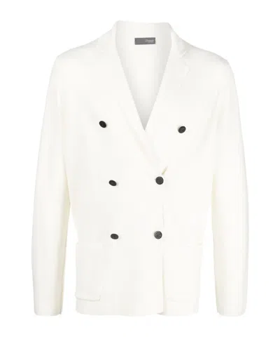 Drumohr Double-breasted Merino Wool Cardigan In White