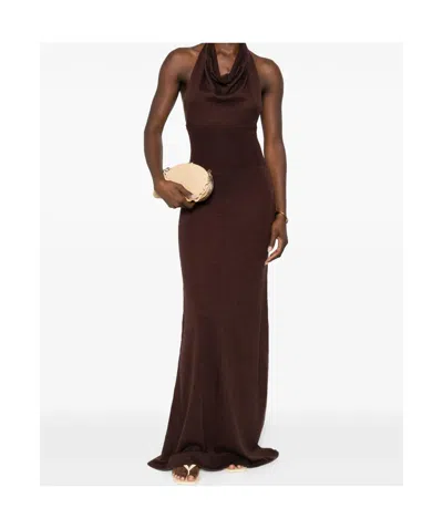 Aya Muse Reed Halterneck Maxi Dress In Brown