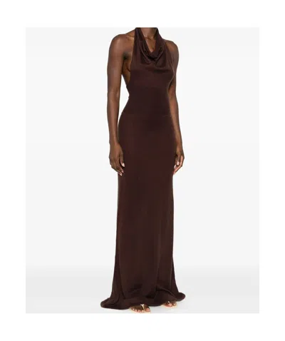 Aya Muse Reed Halterneck Maxi Dress In Brown